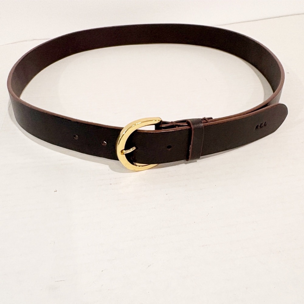 Lauren Ralphβ Lauren Womens Dark Brown Leather Belt Gold Buckle RLL Logo Large